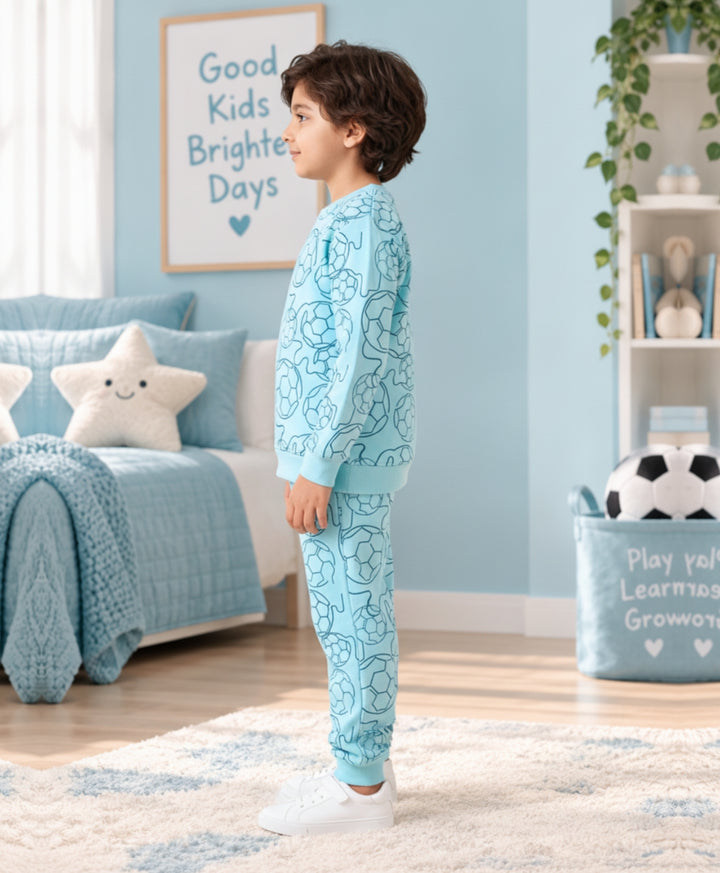 FOOTBALL FLEECE SWEATSHIRT JOGGER SET - SKY