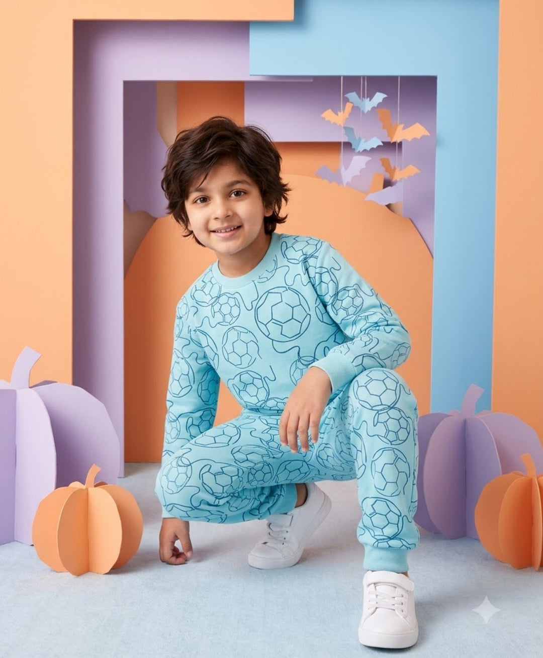 FOOTBALL FLEECE SWEATSHIRT JOGGER SET - SKY