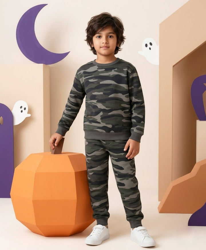 CAMO OLIVE FLEECE SWEATSHIRT JOGGER SET - OLIVE
