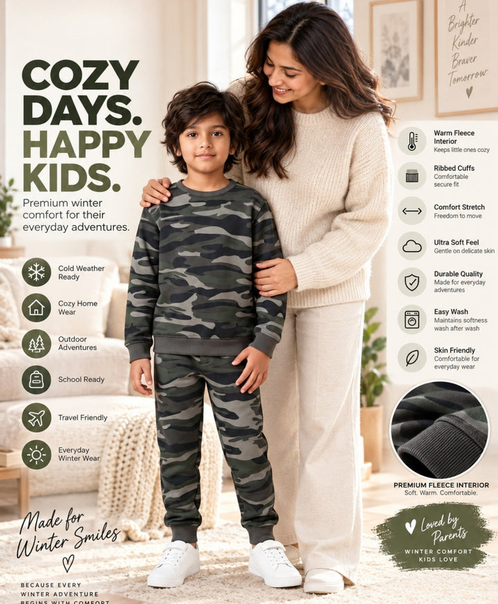 CAMO OLIVE FLEECE SWEATSHIRT JOGGER SET - OLIVE