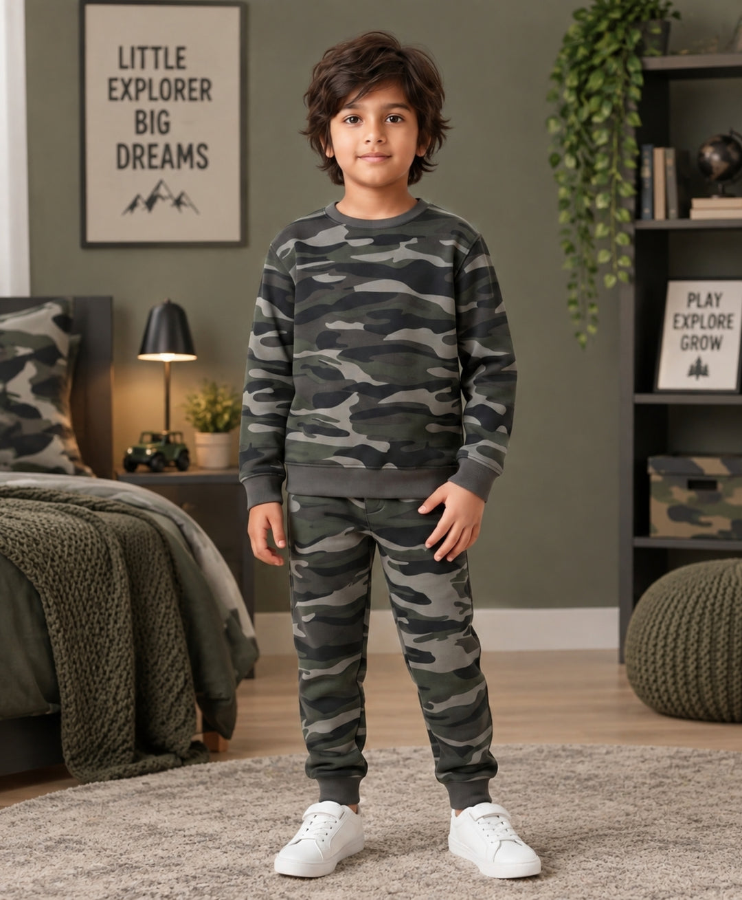 CAMO OLIVE FLEECE SWEATSHIRT JOGGER SET - OLIVE