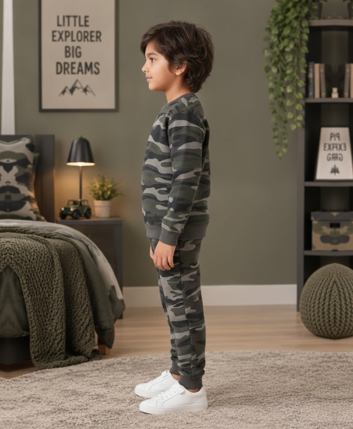 CAMO OLIVE FLEECE SWEATSHIRT JOGGER SET - OLIVE