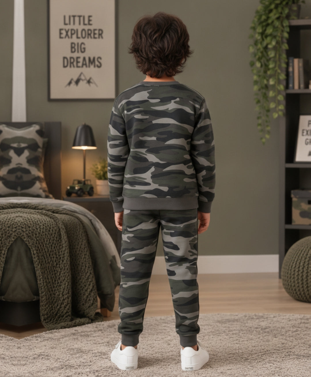 CAMO OLIVE FLEECE SWEATSHIRT JOGGER SET - OLIVE