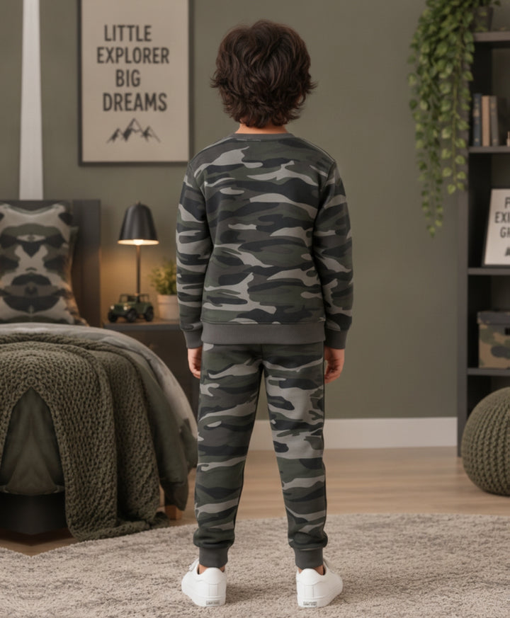CAMO OLIVE FLEECE SWEATSHIRT JOGGER SET - OLIVE