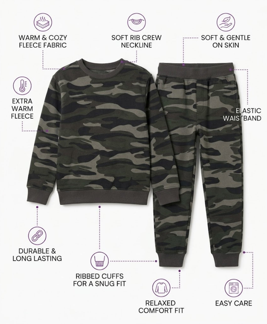 CAMO OLIVE FLEECE SWEATSHIRT JOGGER SET - OLIVE