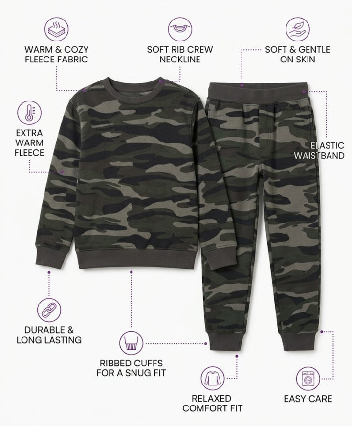 CAMO OLIVE FLEECE SWEATSHIRT JOGGER SET - OLIVE