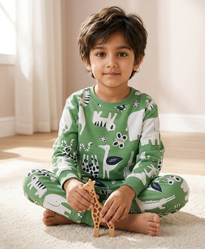 ANIMAL GREEN FLEECE  SWEATSHIRT JOGGER SET - GREEN