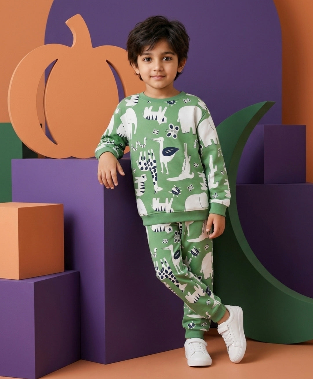 ANIMAL GREEN FLEECE  SWEATSHIRT JOGGER SET - GREEN