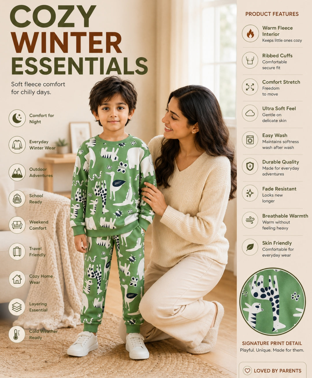 ANIMAL GREEN FLEECE  SWEATSHIRT JOGGER SET - GREEN