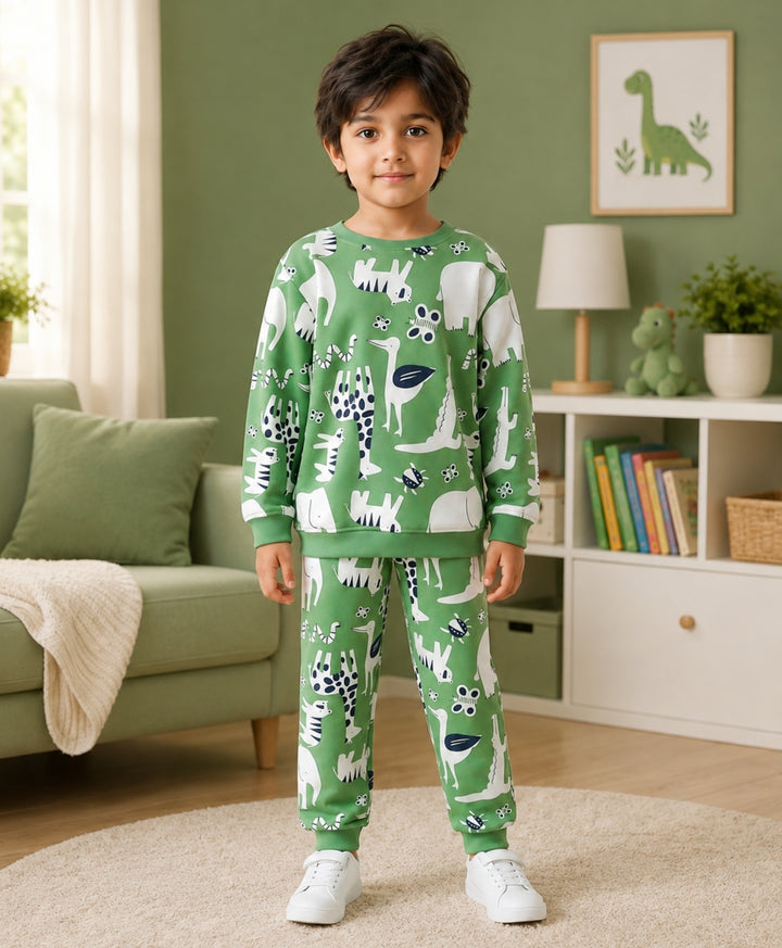 ANIMAL GREEN FLEECE  SWEATSHIRT JOGGER SET - GREEN