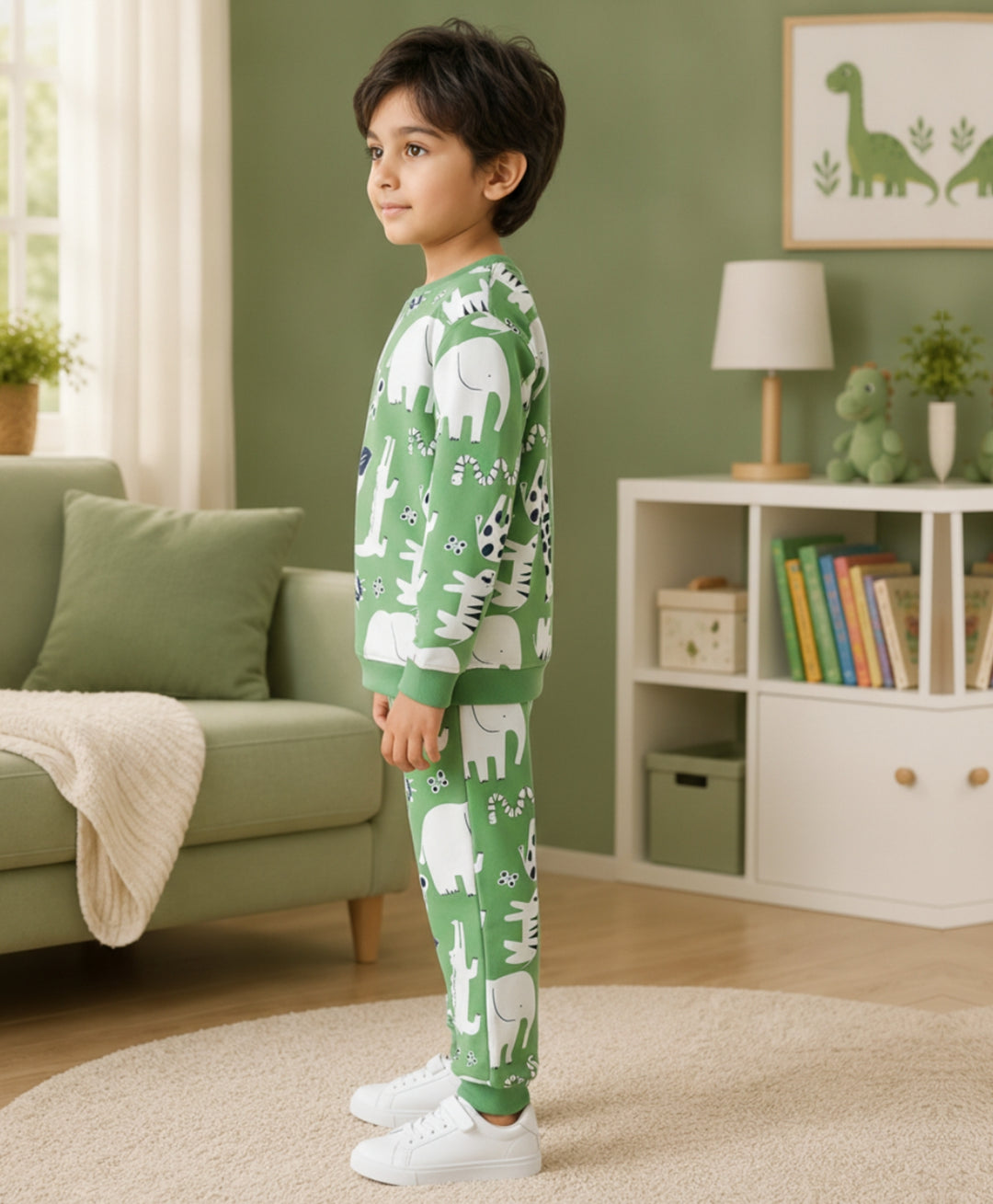 ANIMAL GREEN FLEECE  SWEATSHIRT JOGGER SET - GREEN