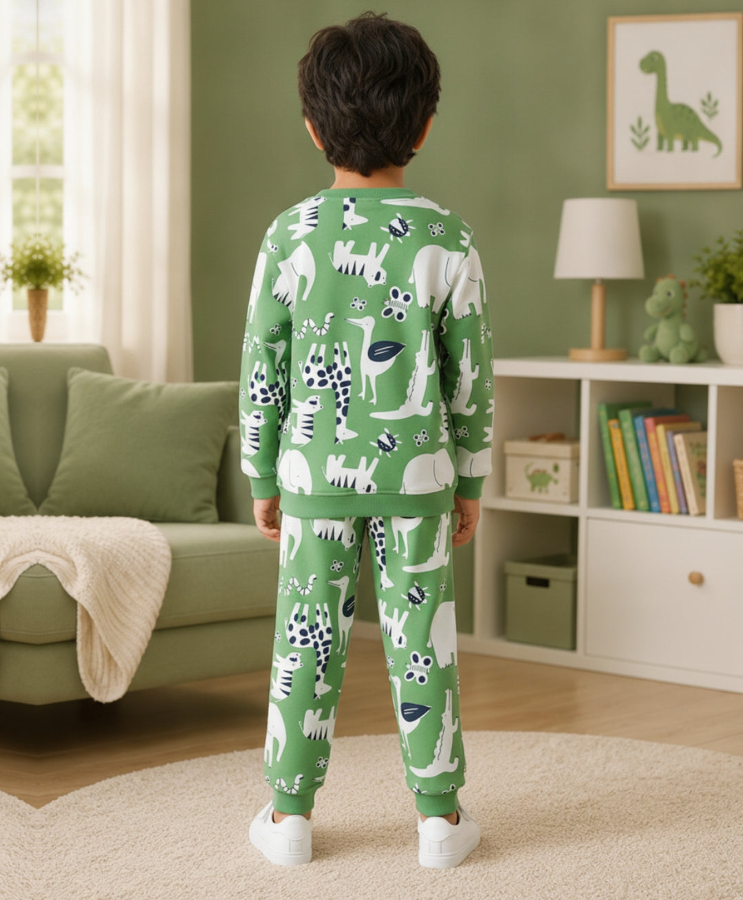 ANIMAL GREEN FLEECE  SWEATSHIRT JOGGER SET - GREEN