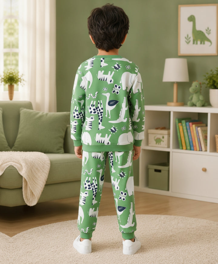ANIMAL GREEN FLEECE  SWEATSHIRT JOGGER SET - GREEN