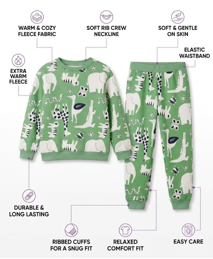 ANIMAL GREEN FLEECE  SWEATSHIRT JOGGER SET - GREEN