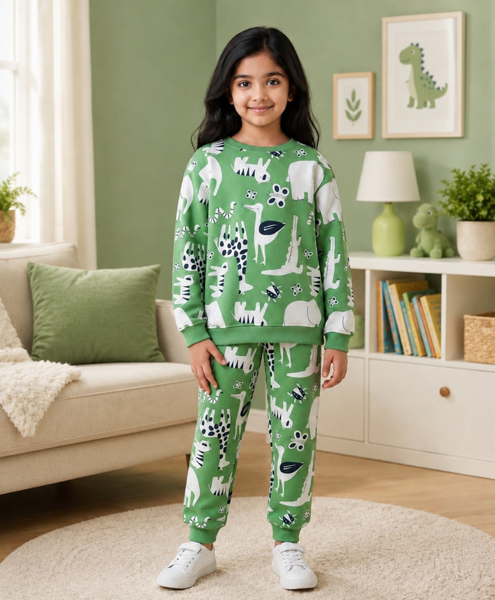ANIMAL GREEN FLEECE GIRLS SWEATSHIRT JOGGER SET - GREEN