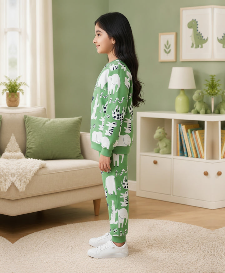 ANIMAL GREEN FLEECE GIRLS SWEATSHIRT JOGGER SET - GREEN