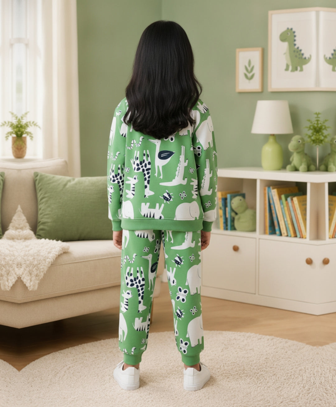 ANIMAL GREEN FLEECE GIRLS SWEATSHIRT JOGGER SET - GREEN