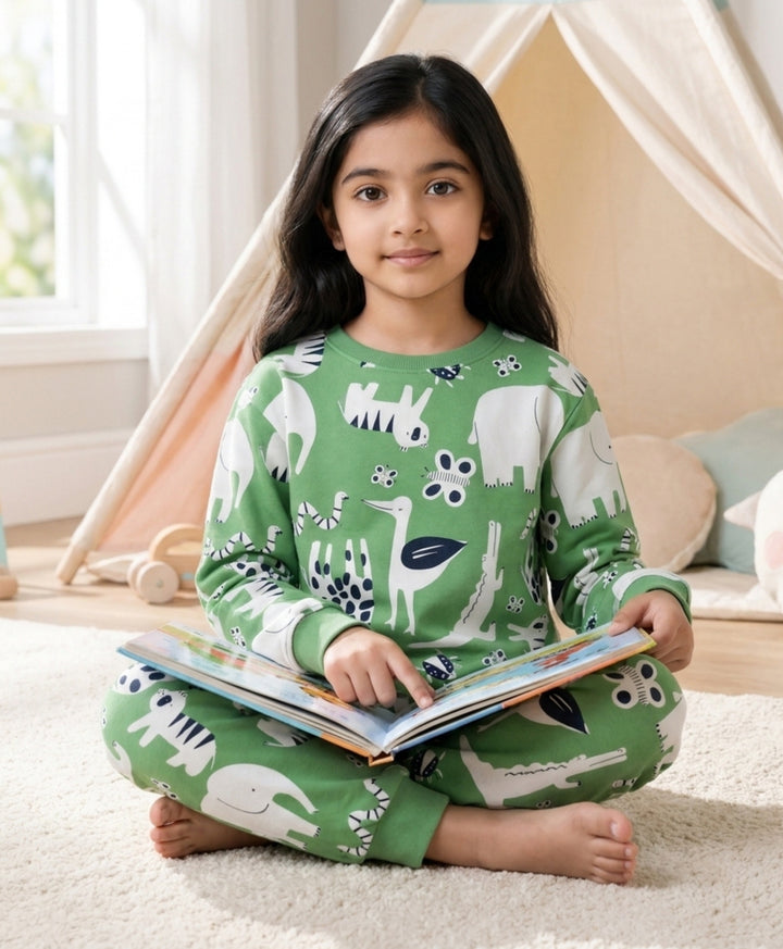 ANIMAL GREEN FLEECE GIRLS SWEATSHIRT JOGGER SET - GREEN