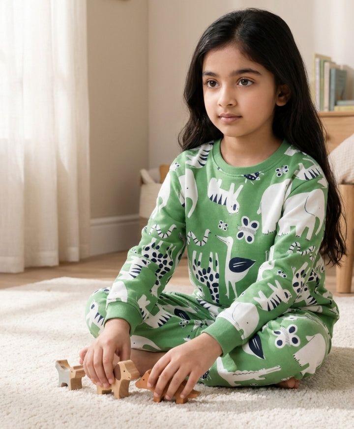ANIMAL GREEN FLEECE GIRLS SWEATSHIRT JOGGER SET - GREEN
