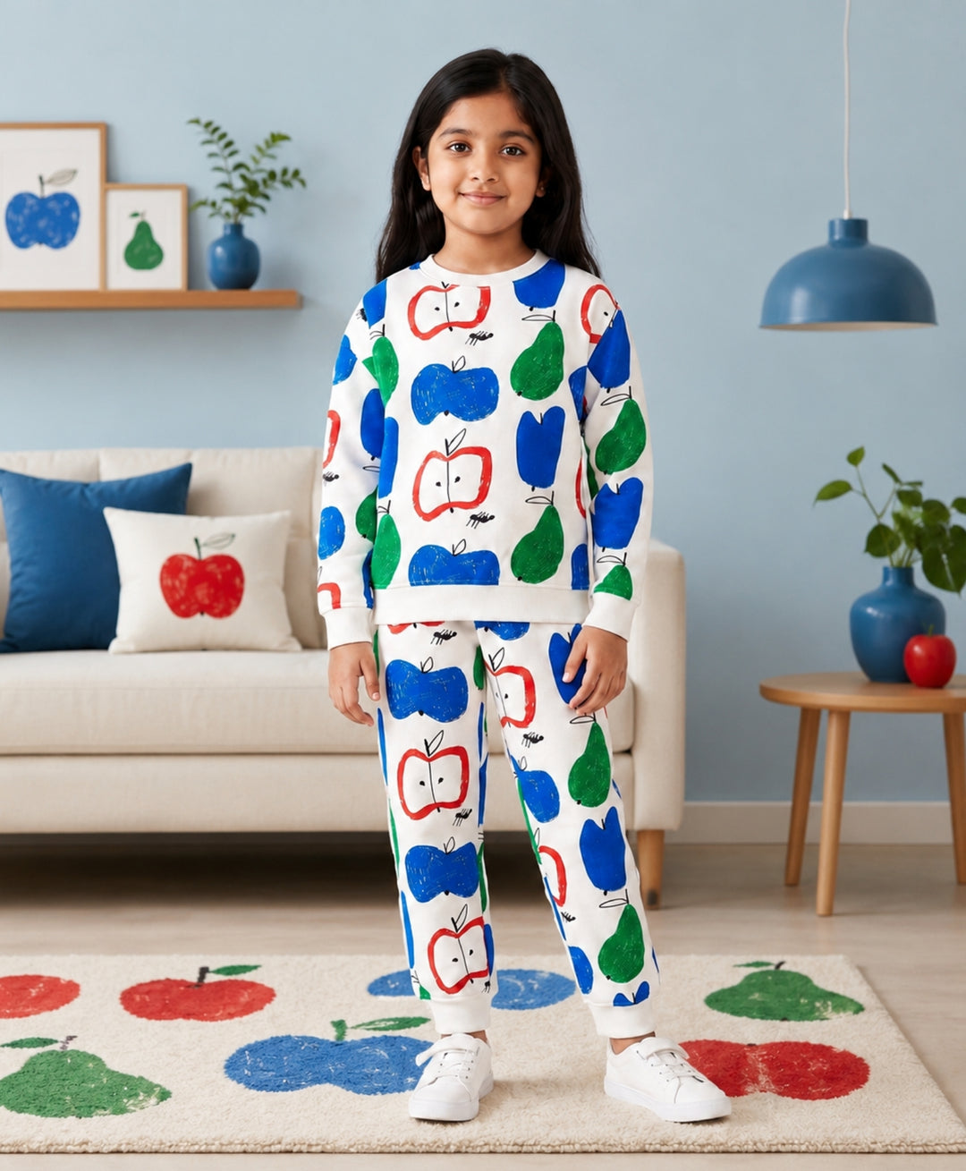 APPLE PEAR GIRLS FLEECE SWEATSHIRT JOGGER SET - WHITE