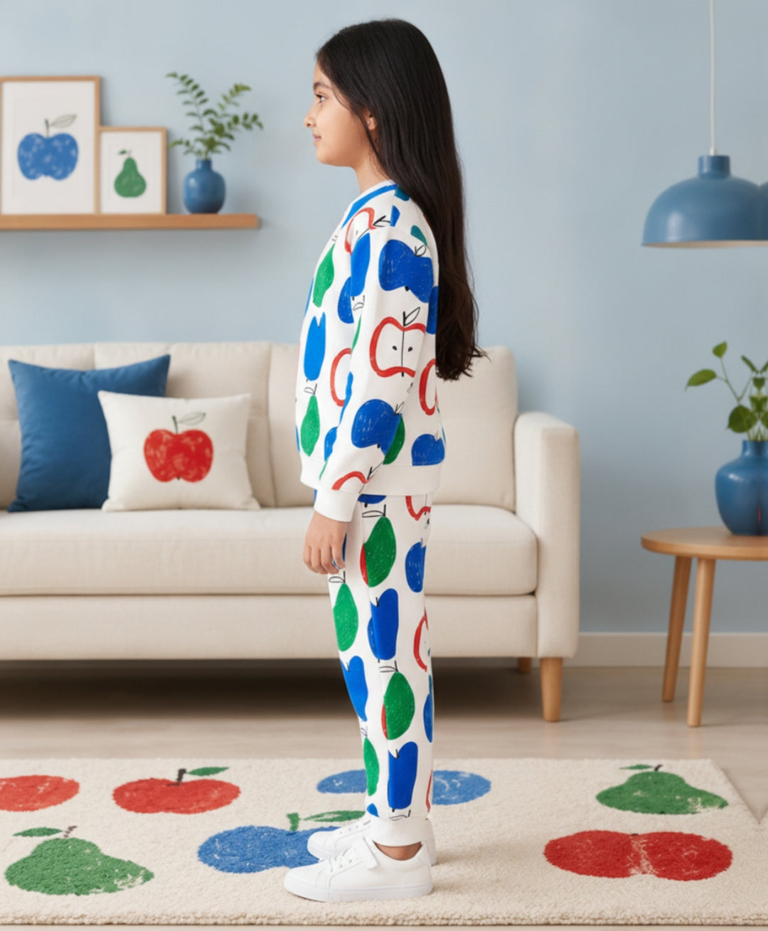 APPLE PEAR GIRLS FLEECE SWEATSHIRT JOGGER SET - WHITE