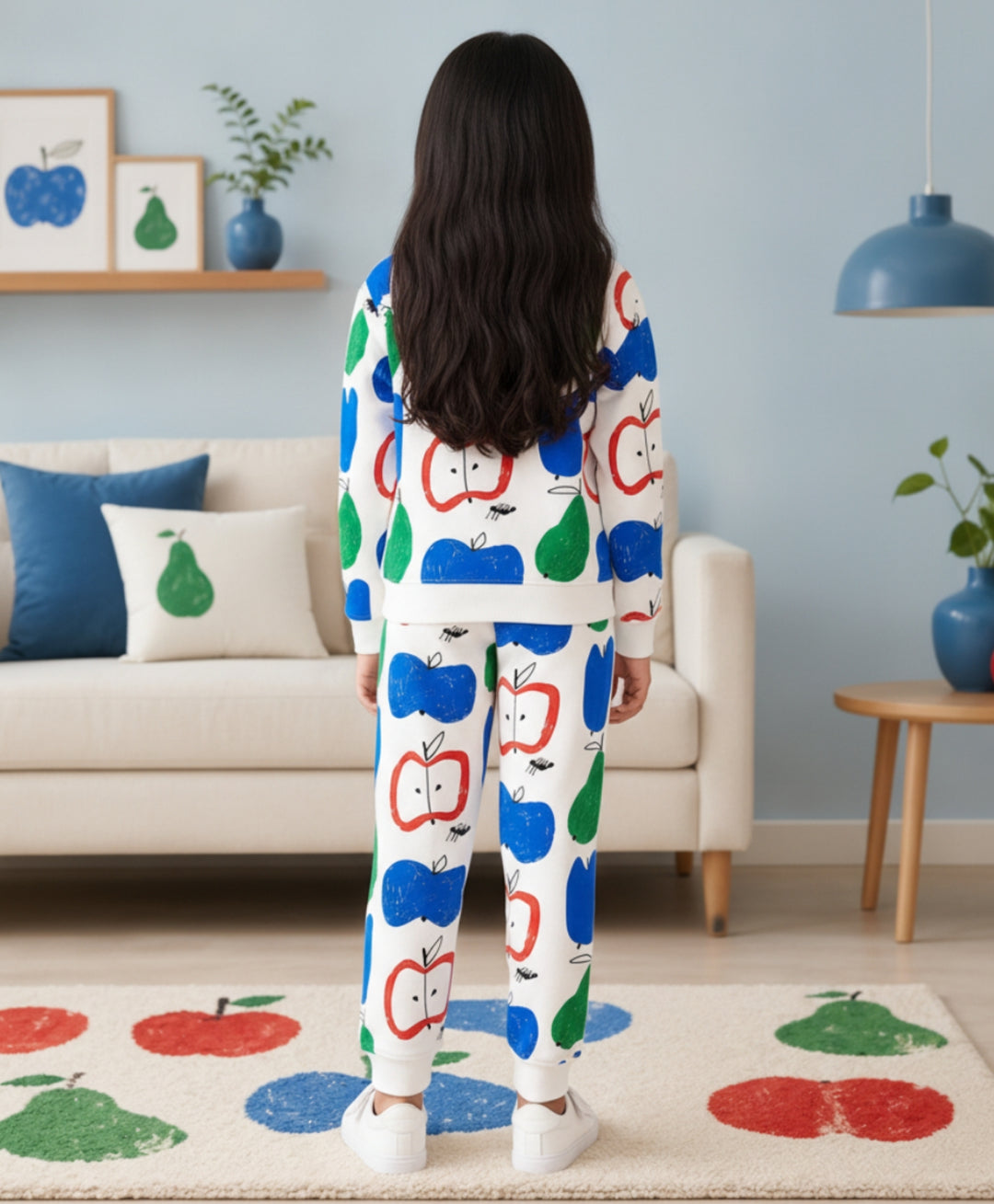 APPLE PEAR GIRLS FLEECE SWEATSHIRT JOGGER SET - WHITE