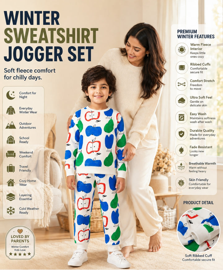 APPLE PEAR FLEECE SWEATSHIRT JOGGER SET - WHITE