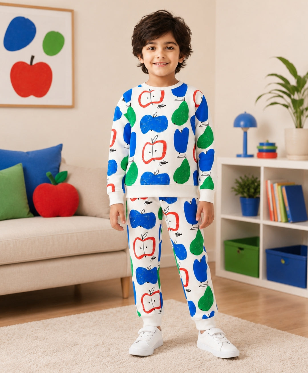 APPLE PEAR FLEECE SWEATSHIRT JOGGER SET - WHITE