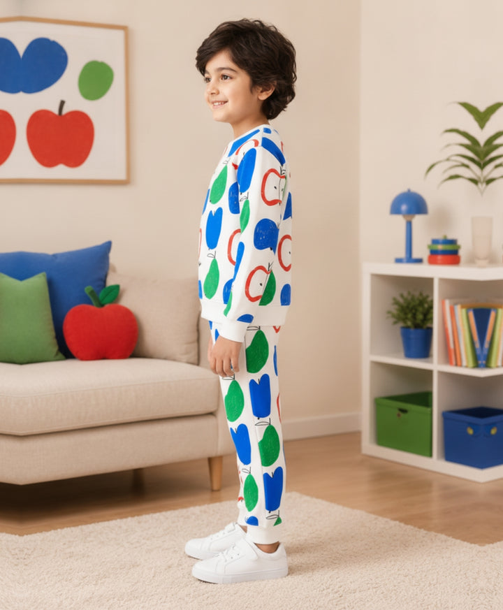 APPLE PEAR FLEECE SWEATSHIRT JOGGER SET - WHITE