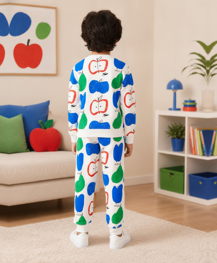 APPLE PEAR FLEECE SWEATSHIRT JOGGER SET - WHITE