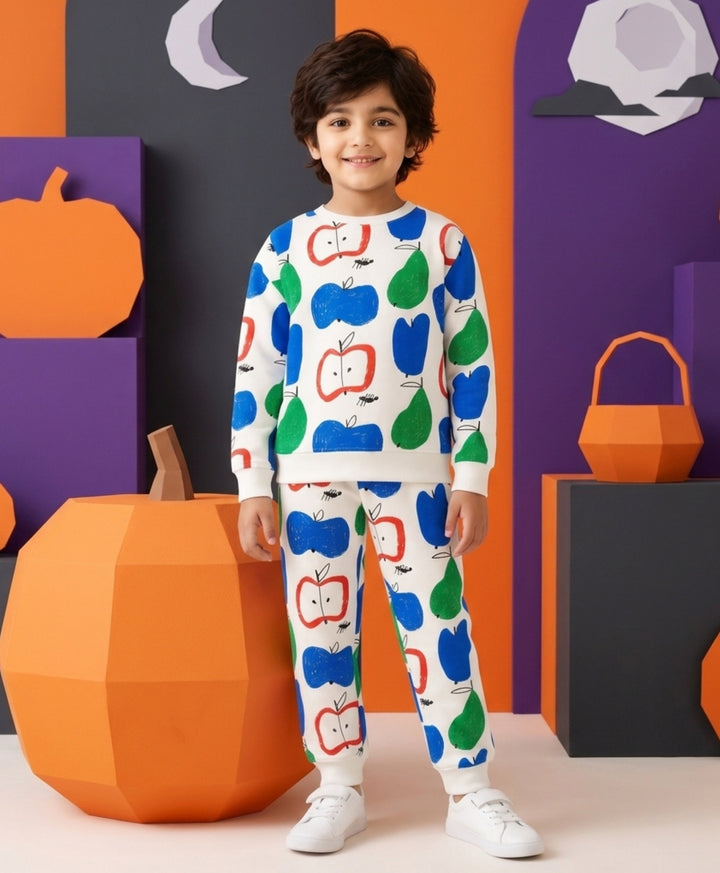 APPLE PEAR FLEECE SWEATSHIRT JOGGER SET - WHITE