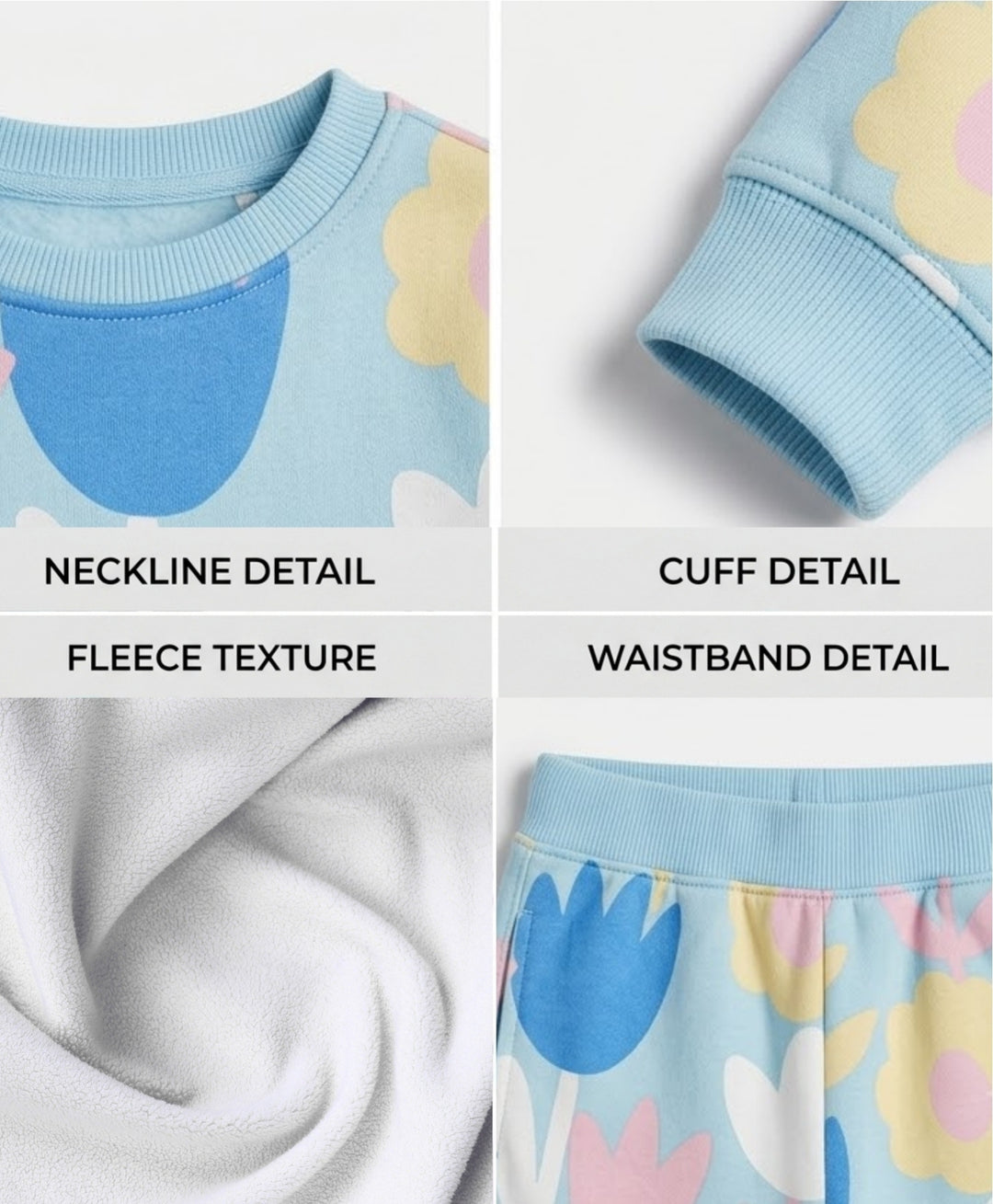 AQUA FLOWER GIRLS FLEECE SWEATSHIRT JOGGER SET - AQUA