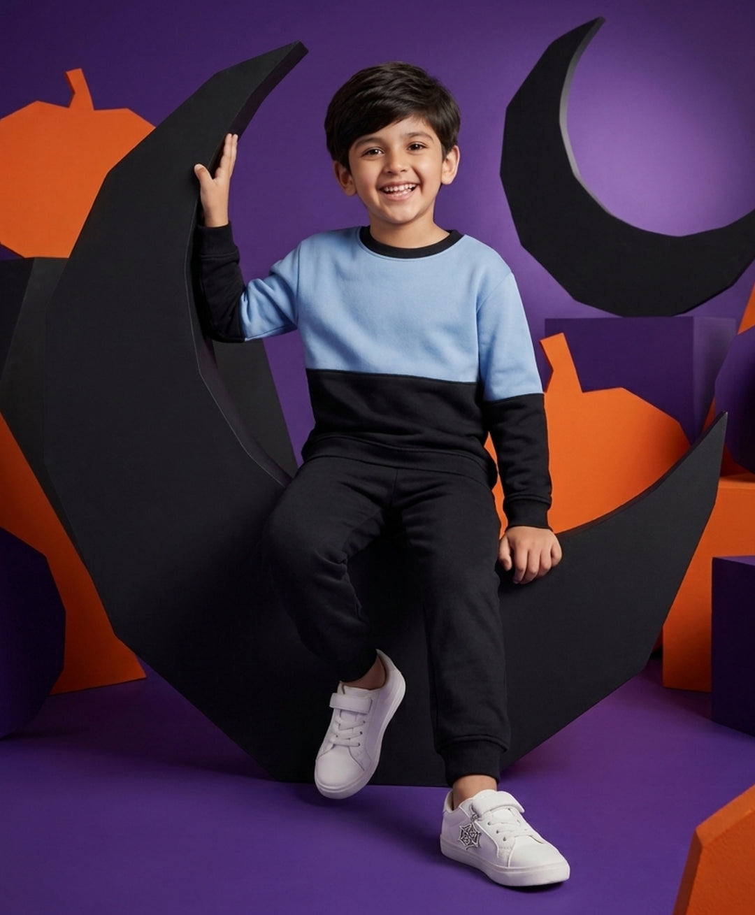 BLACK BLUE  BOYS FLEECE SWEATSHIRT JOGGER SET - BLACK