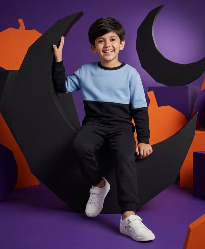 BLACK BLUE  BOYS FLEECE SWEATSHIRT JOGGER SET - BLACK