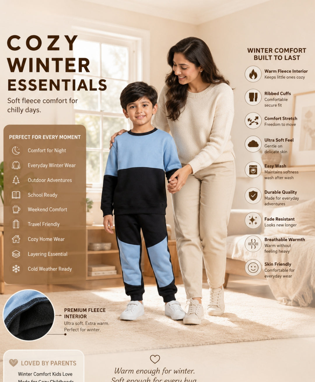 BLACK BLUE  BOYS FLEECE SWEATSHIRT JOGGER SET - BLACK