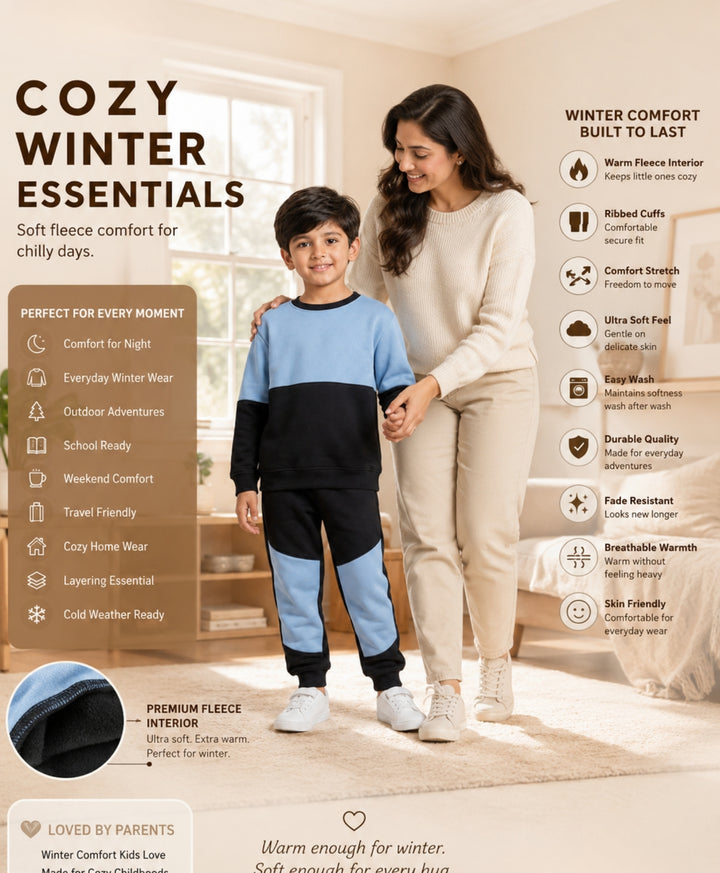 BLACK BLUE  BOYS FLEECE SWEATSHIRT JOGGER SET - BLACK