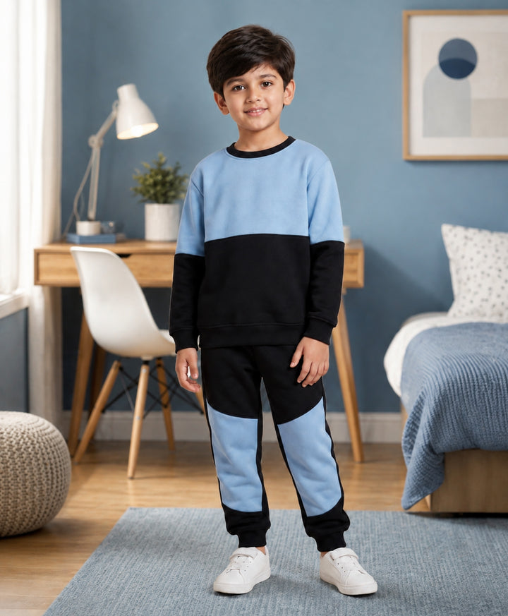 BLACK BLUE  BOYS FLEECE SWEATSHIRT JOGGER SET - BLACK
