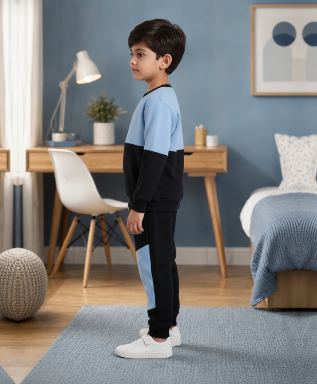 BLACK BLUE  BOYS FLEECE SWEATSHIRT JOGGER SET - BLACK