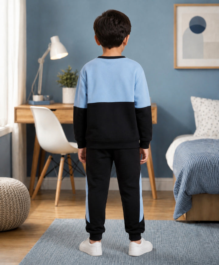 BLACK BLUE  BOYS FLEECE SWEATSHIRT JOGGER SET - BLACK