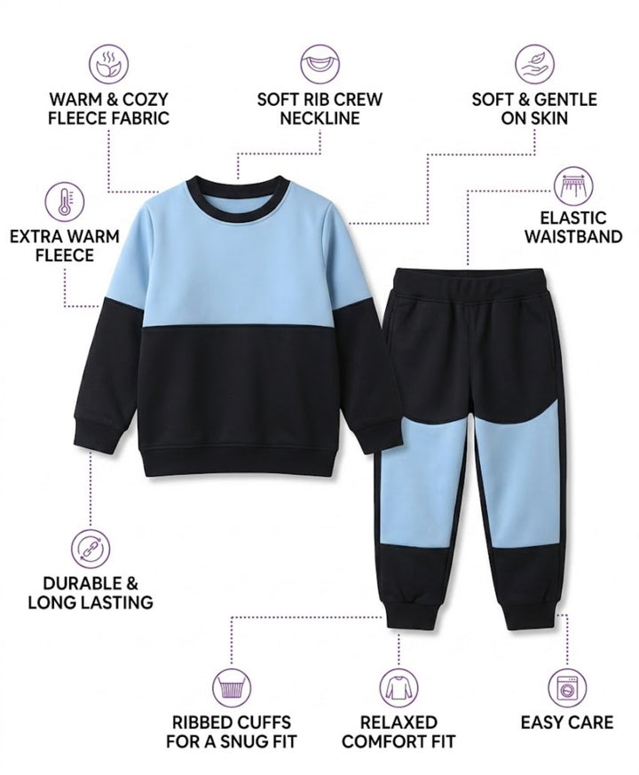 BLACK BLUE  BOYS FLEECE SWEATSHIRT JOGGER SET - BLACK