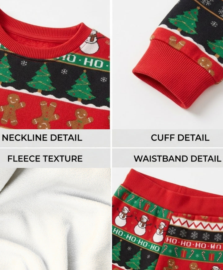 CHRISTMAS PRINT FLEECE SWEATSHIRT JOGGER SET - RED