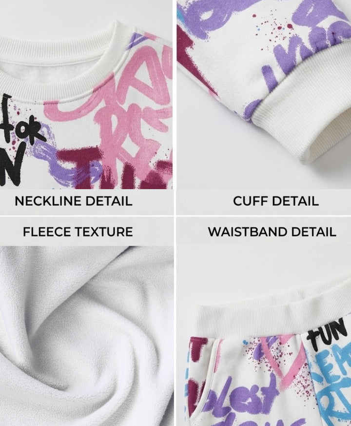 CREATE ART GIRLS FLEECE SWEATSHIRT JOGGER SET - WHITE