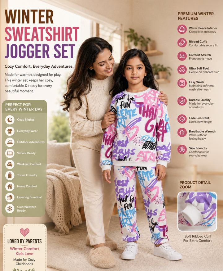 CREATE ART GIRLS FLEECE SWEATSHIRT JOGGER SET - WHITE