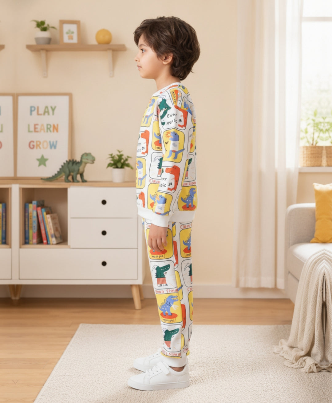 DINOSAUR STAMP FLEECE SWEATSHIRT JOGGER SET - OFF WHITE