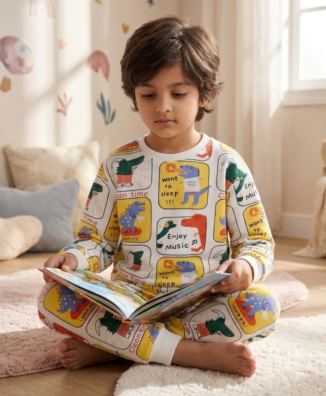 DINOSAUR STAMP FLEECE SWEATSHIRT JOGGER SET - OFF WHITE
