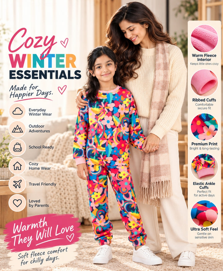 FUN FLORAL FLEECE SWEATSHIRT JOGGER SET - PINK