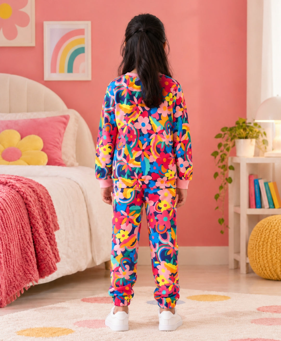 FUN FLORAL FLEECE SWEATSHIRT JOGGER SET - PINK