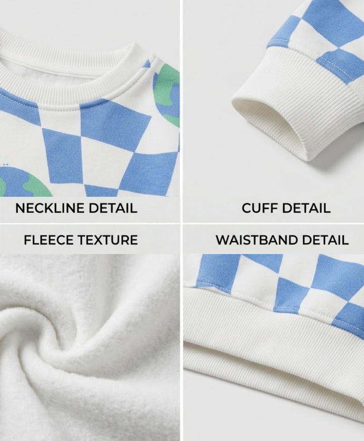 GLOBE CHECK FLEECE SWEATSHIRT JOGGER SET - BLUE