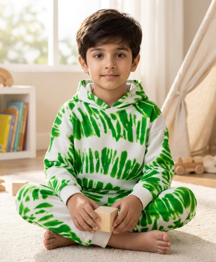 GREEN SWIRL FLEECE HOODIE JOGGER SET - GREEN