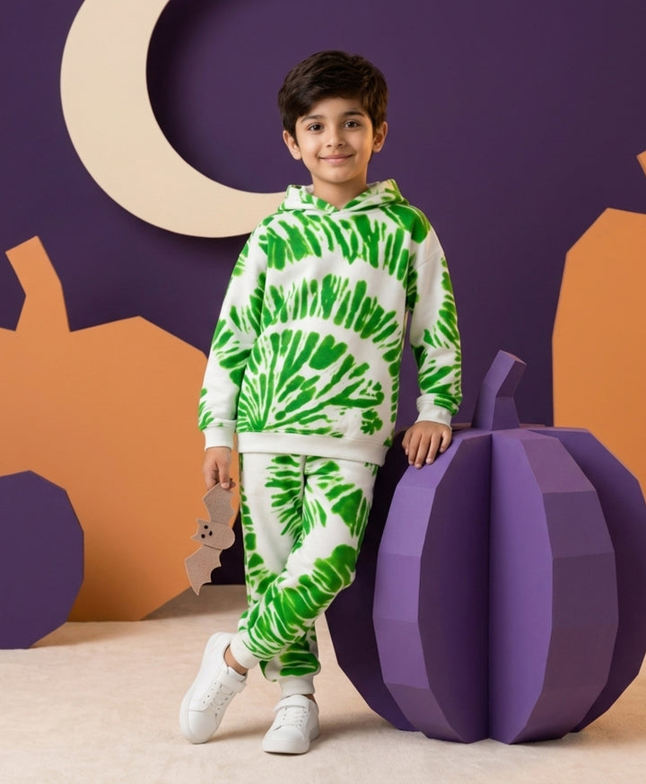 GREEN SWIRL FLEECE HOODIE JOGGER SET - GREEN